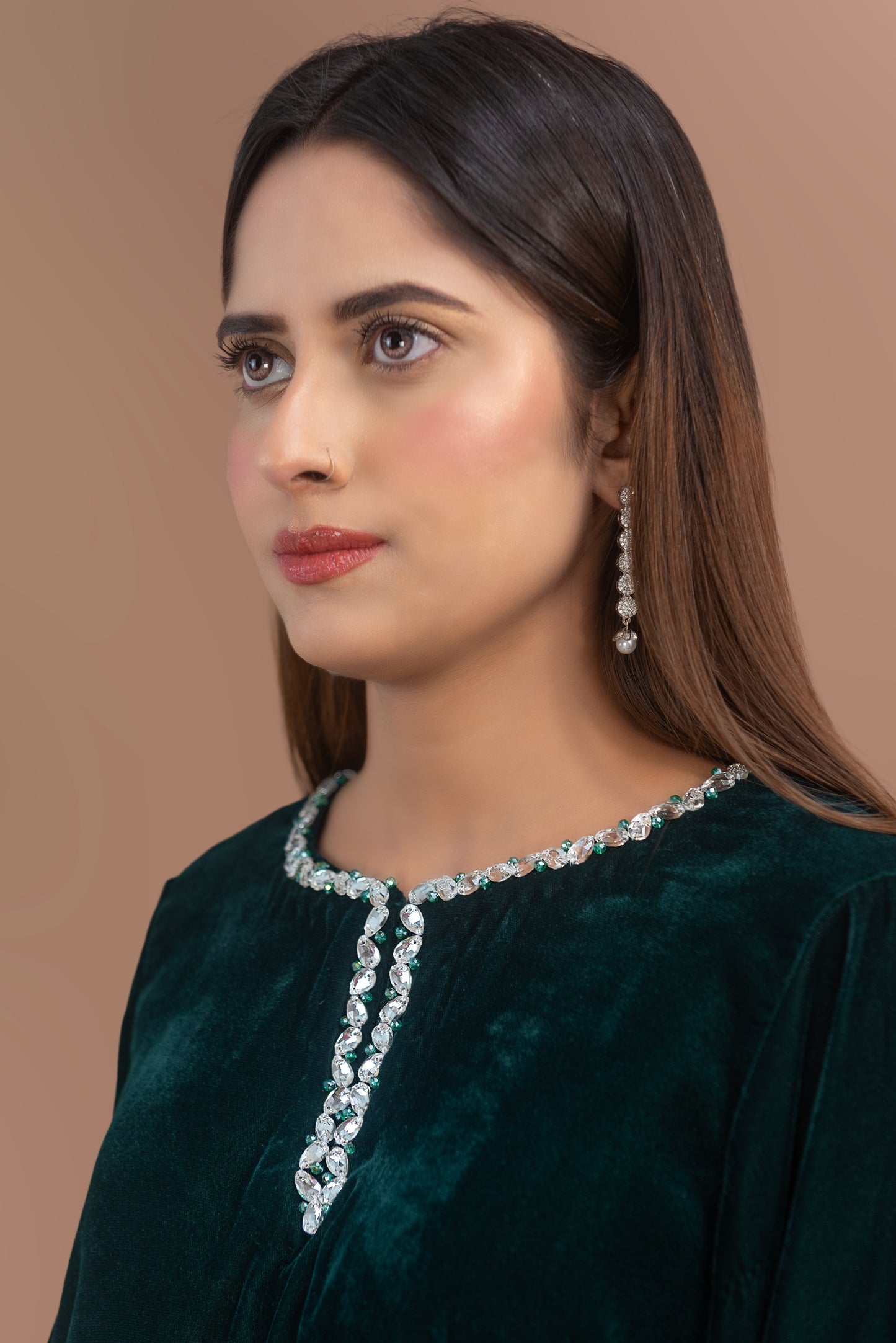 Deep green velvet two-piece