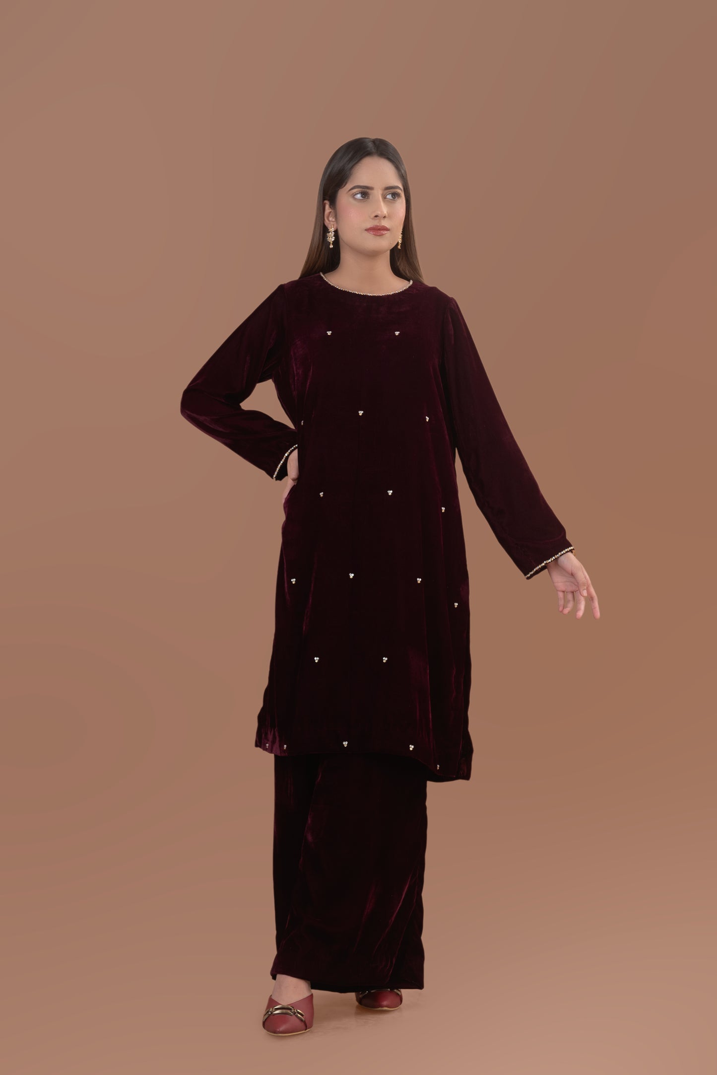 Burgundy velvet two-piece