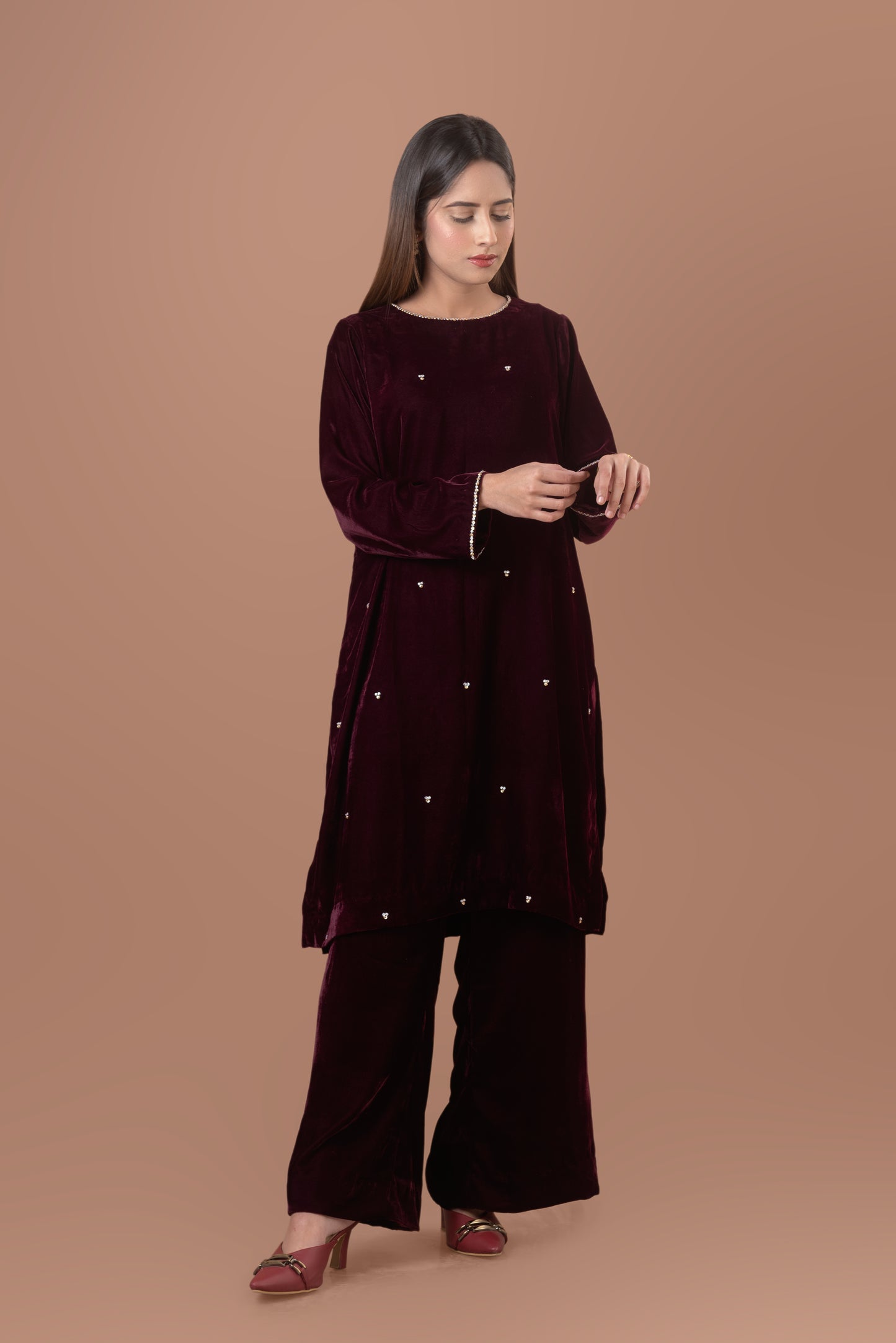 Burgundy velvet two-piece