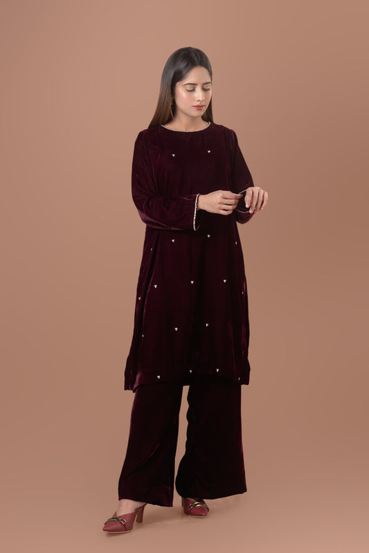 Burgundy velvet two-piece