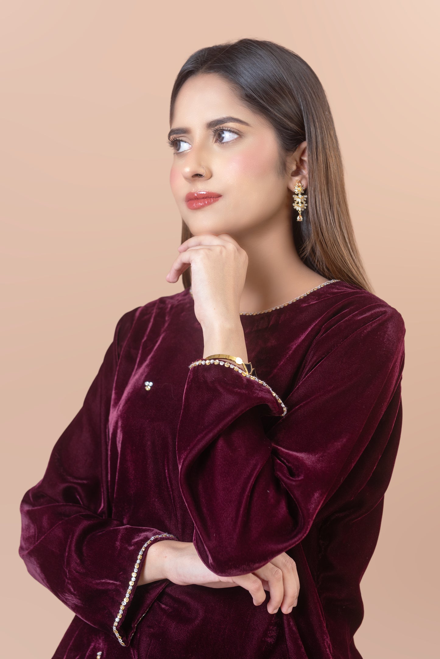 Burgundy velvet two-piece