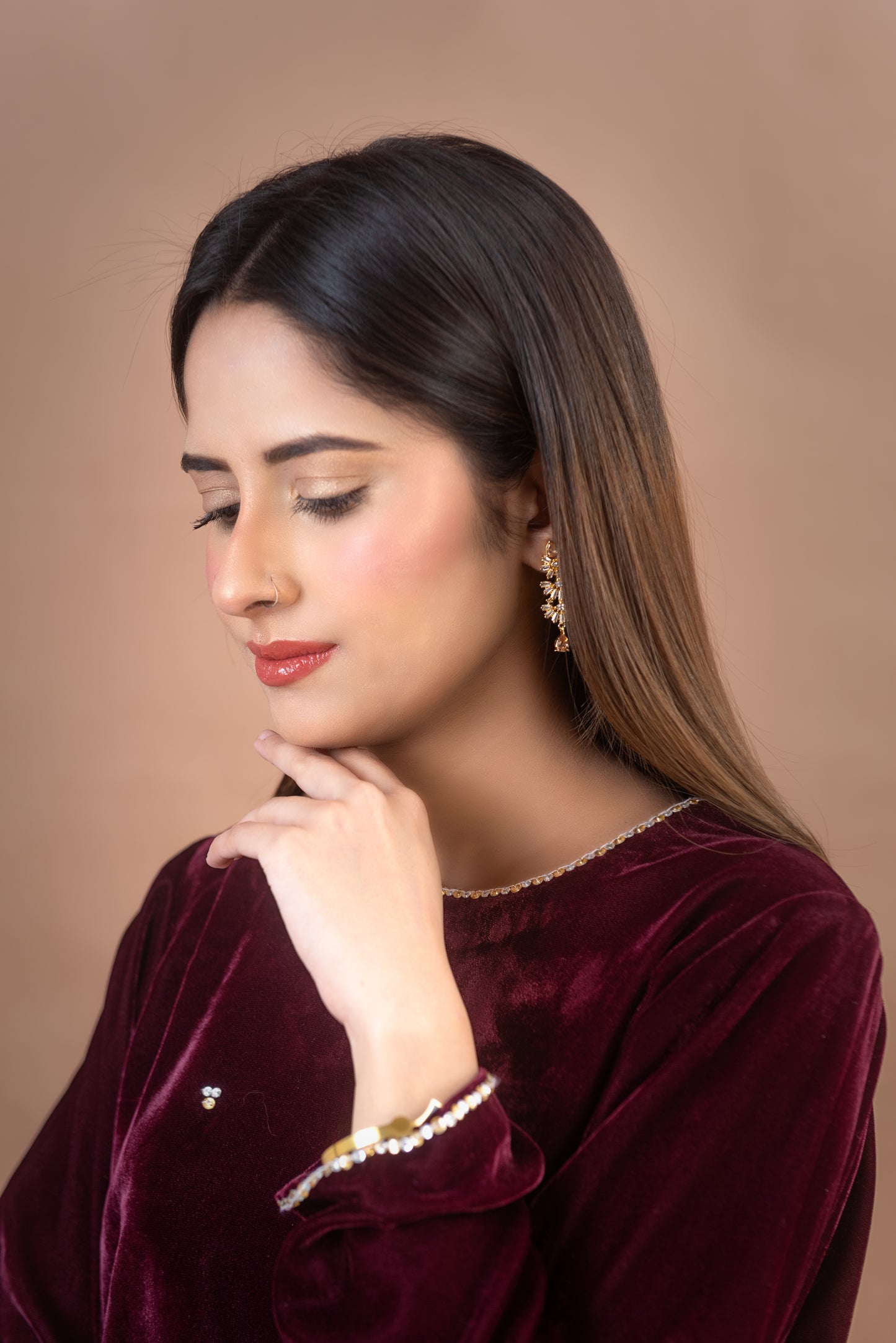 Burgundy velvet two-piece