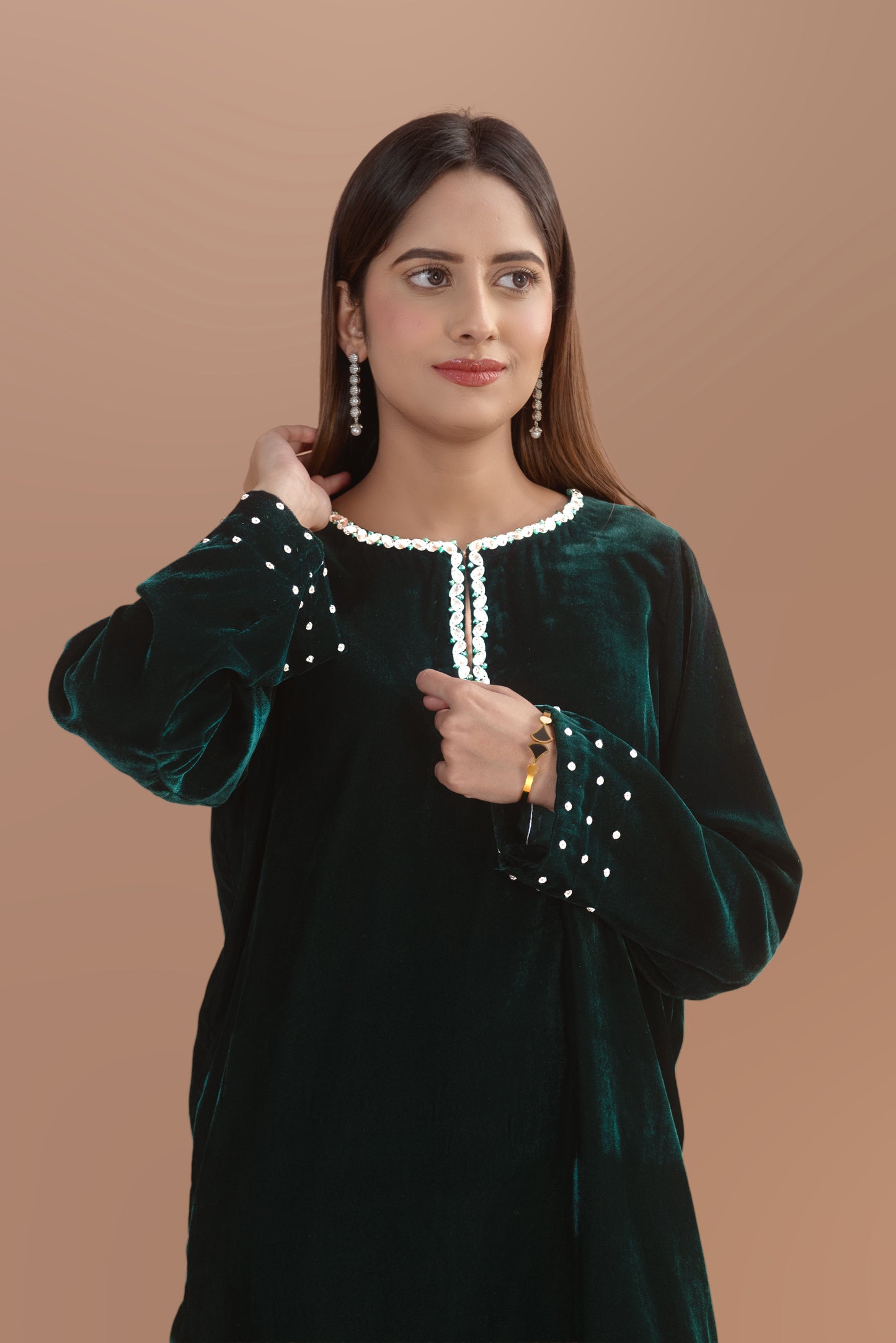 Deep green velvet two-piece