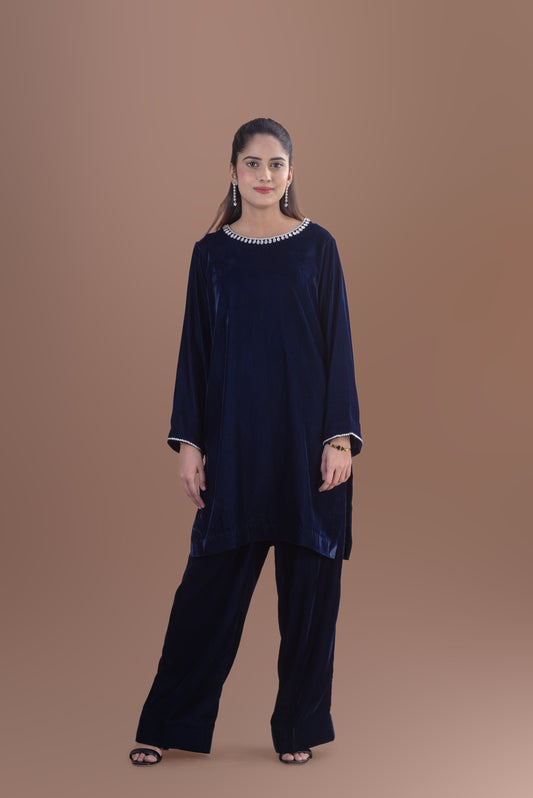Navy velvet two-piece