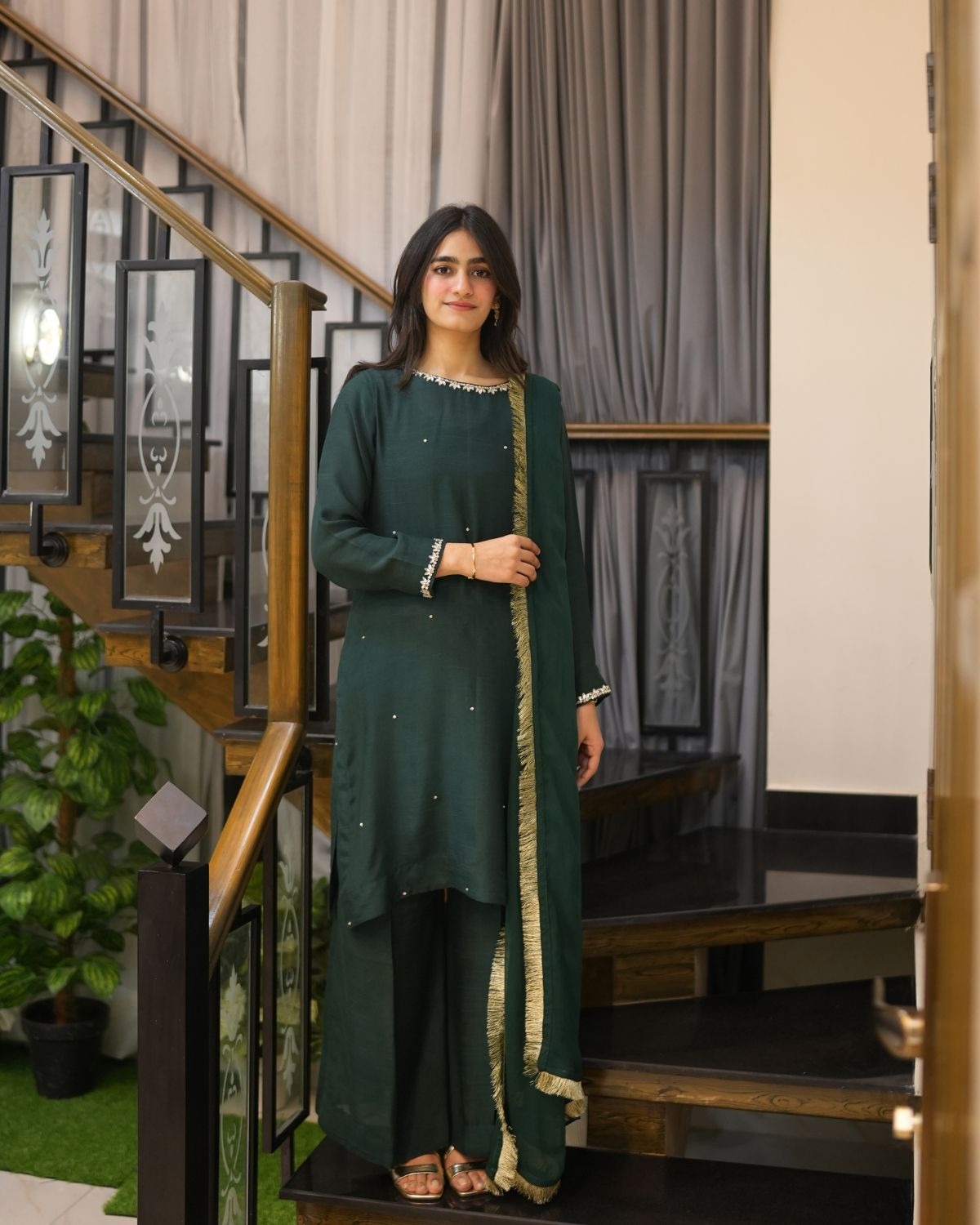 LIORA - Deep green- Stitched 2 Pieces- SR1017